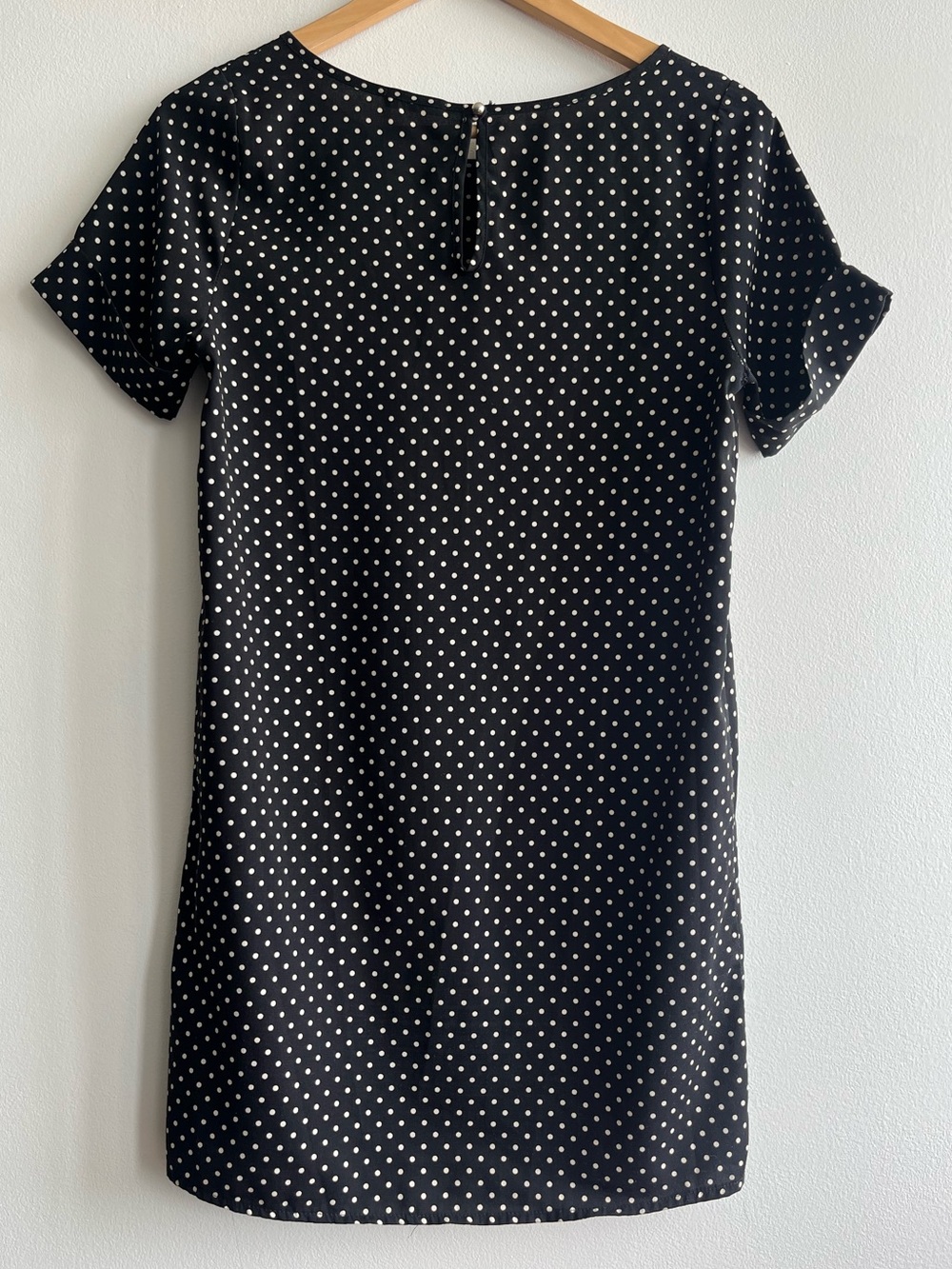 Everly Black Polka Dot Shift Dress | Minimalist French Girl Summer Dress Sz S - Picture 5 of 8